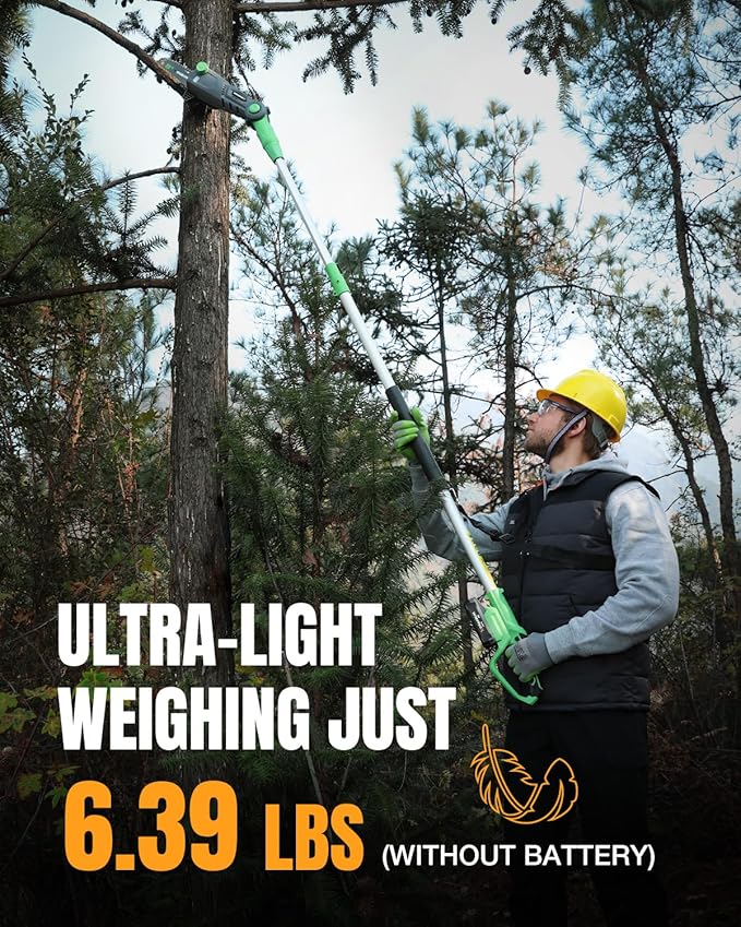 WORKPROX Cordless Pole Saw with Battery, 20V 4.0Ah Battery Powered 8 Inch Electric Pole Chainsaw, 4000mAh Power Bank with Quick Charge 3.0, Lightweight, 9.2 FT Max Reach Pole Saw for Tree Trimming