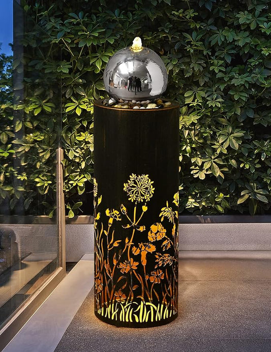 31.5” H Water Fountain Outdoor Garden Waterfall Fountains Indoor Outdoor Fountains and Waterfalls Modern Water Feature with Led Lights 2-Tier for Home Deck Porch Patio Backyard Decor