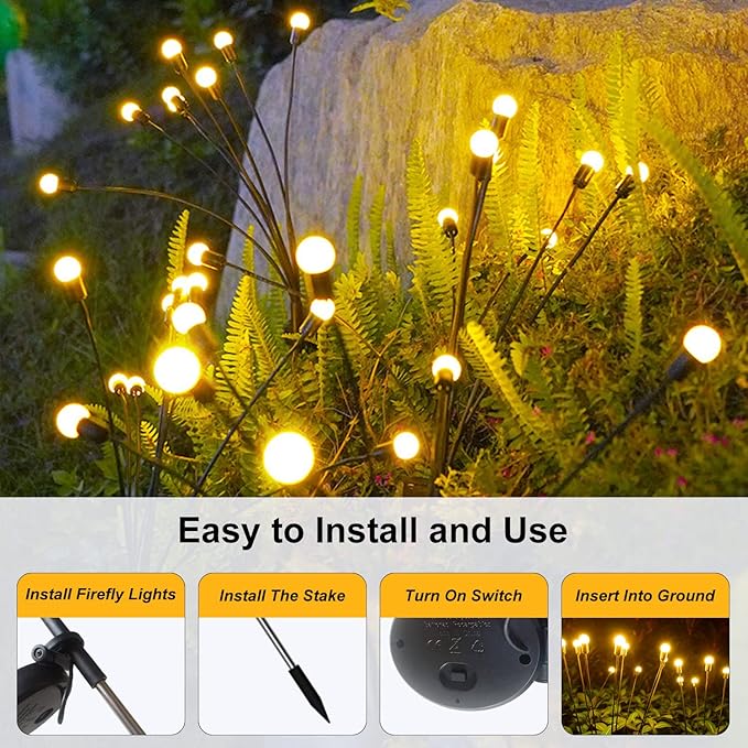Solar Garden Lights โ 40 LED Solar Firefly Lights, 10 LED Starburst Swaying Lights, Solar Outdoor Lights Waterproof Garden Decor for Yard Patio Pathway Lawn(4 Pack)