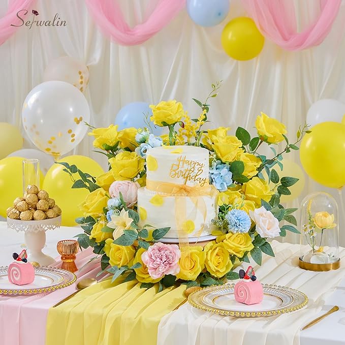 Serwalin 30pcs Artificial Yellow Roses, Realistic Silk Roses Fake Long Stem Artificial Roses for Mother,Wedding Bouquet Table Centerpieces Party Home Birthday Graduation Decorations