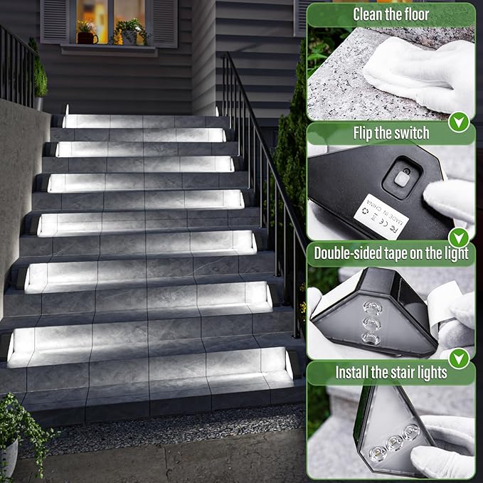 JSOT Solar Step Stair Lights Outdoor Yard Decor 10 Pack, IP65 Waterproof Deck Lighting for Outside Solar Powered, Solar Garden Light Decor for Fence, Backyard, Front Porch Step, Balcony, Wall, Patio