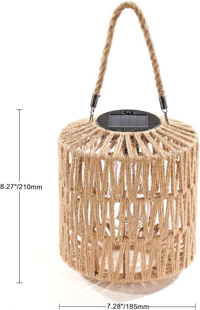 Cooo Solar Lantern Outdoor Hanging – Handwoven Jute Rope Lantern with Warm Edison Bulb, IP65 Waterproof Solar Powered Garden Light for Porch Patio, Yard Table Rustic Boho Decor, 8.27” Tall