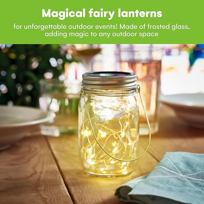 SteadyDoggie Solar Mason Jar Lights - Set of 2 Magical Patio Lights in Glass Lanterns - Hang Them Anywhere Outdoors for Enchanting Illumination - Waterproof and Decorative - 5.2" x 3"