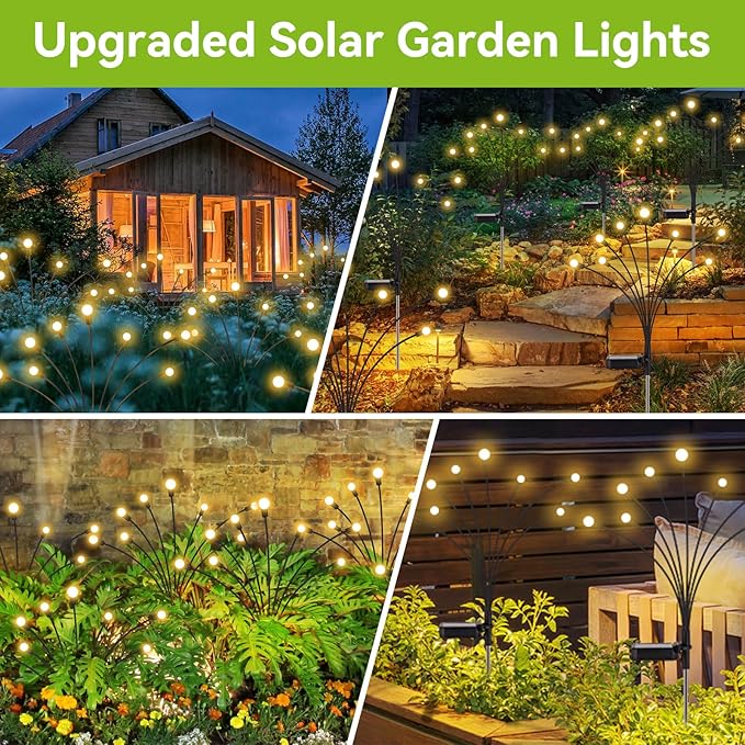 Solar Garden Lights Outdoor Waterproof, 6 Pack 48 LED Decorative Swaying Lights, Solar Firefly Light Outdoor Decor for Garden Gifts for Pathway Party Christmas, Warm White