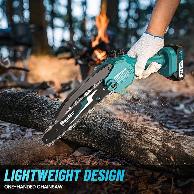 SEESII Mini Chainsaw 8 inch,Cordless Chainsaw w/ 2pcs 2000mAh Batteries,Oiler System & Replacement Chain,Handheld Chain Saw w/Safety Lock,Battery Powered Chain saw for Wood Tree Cutting,CH820+