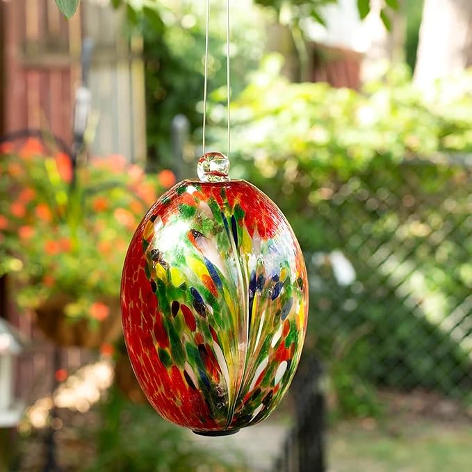 Echo Valley 4617 LED Solar Lanterns and Orbs, Luminous, Hand-Blown Art Glass Red