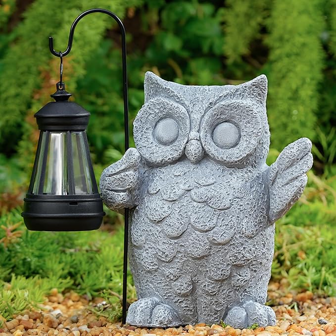 Solar Garden Statue Owl Figurine,Outdoor Garden Decor with Solar LED Lights for Patio,Balcony,Yard, Lawn-Unique Holiday Gifts for Women, Mom