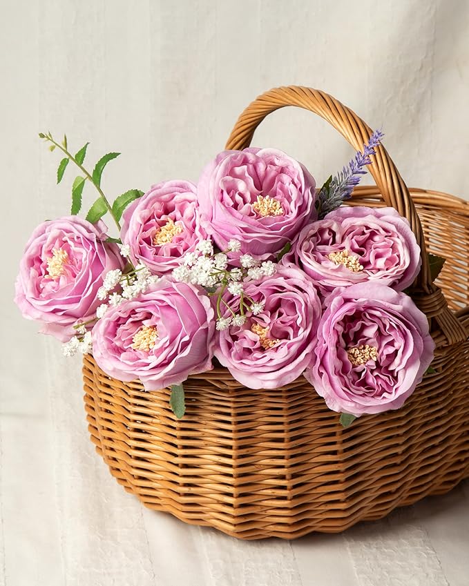 DuHouse 5Pcs Silk Roses Fake Purple Roses with Stems Real Touch Rose Artificial Flowers for Arrangement Wedding Party Home Decoration