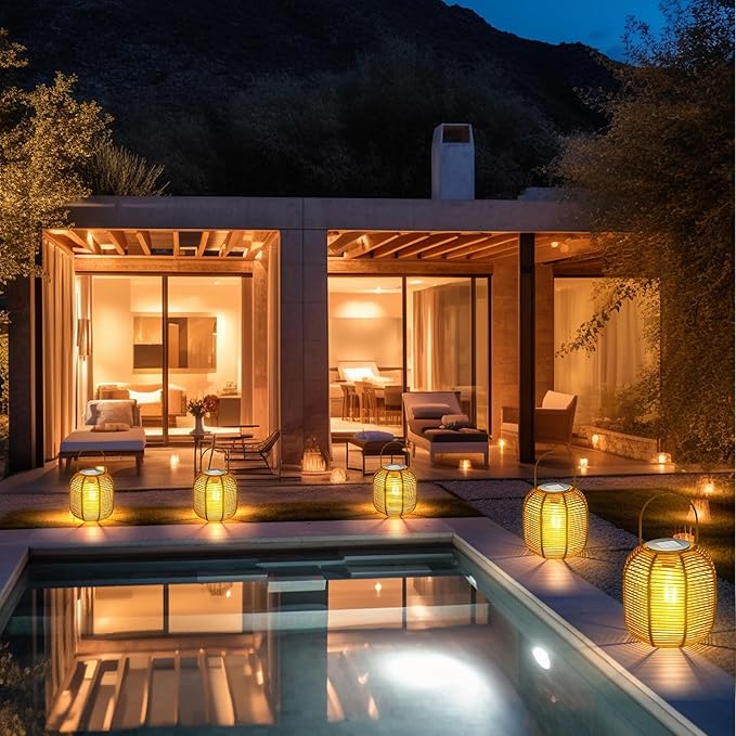 HPC Decor 2 PK Solar Lanterns-Outdoor Solar Lanterns Waterproof, Rattan Solar Lights, Hanging Solar Lanterns Outdoor,Solar Lamp Lights,Decoration Lights for Garden,Patio,Porch,Trees,Pathway,Outside.