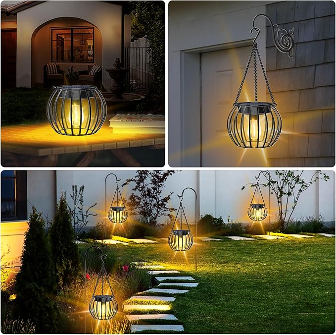 UBright Solar Lights Lanterns Outdoor Waterproof Hanging Solar Garden Lights for Outside Outdoor Lanterns Decorative for Yard Patio, 2 Pack