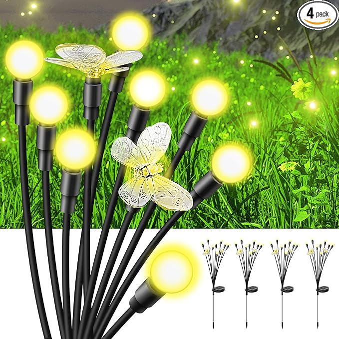 Solar Garden Lights 2024 Upgraded Solar Outdoor Lights Sway by Wind for Patio Pathway Decoration 2+8 Warm White (Butterfly 4 Pack)…