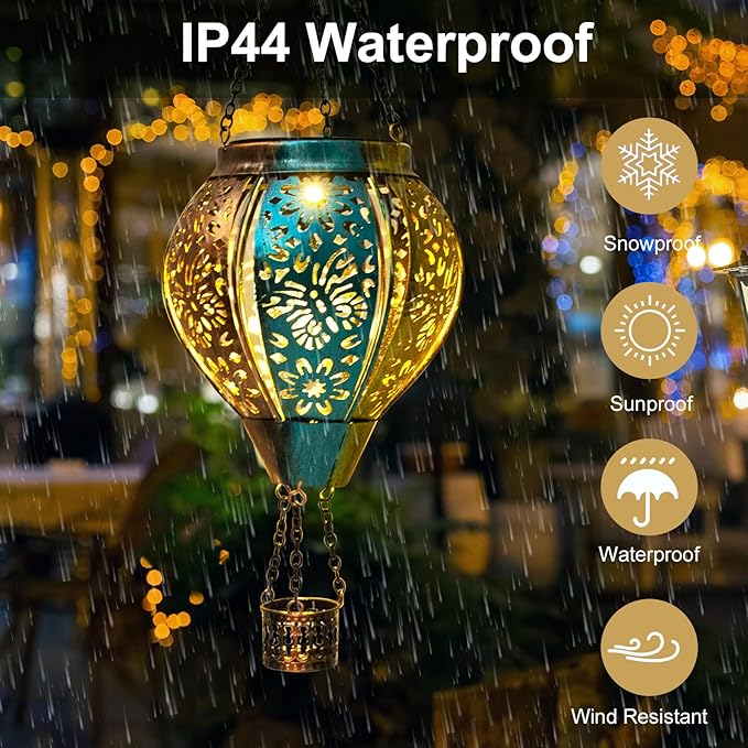 pearlstar Butterfly Lantern Outdoor Solar Hanging Hot Air Balloon Lantern Waterproof Solar Light Decorative for Porch Shed Fence Patio Yard Garden Lighting, Gardening Gift for Women Mom