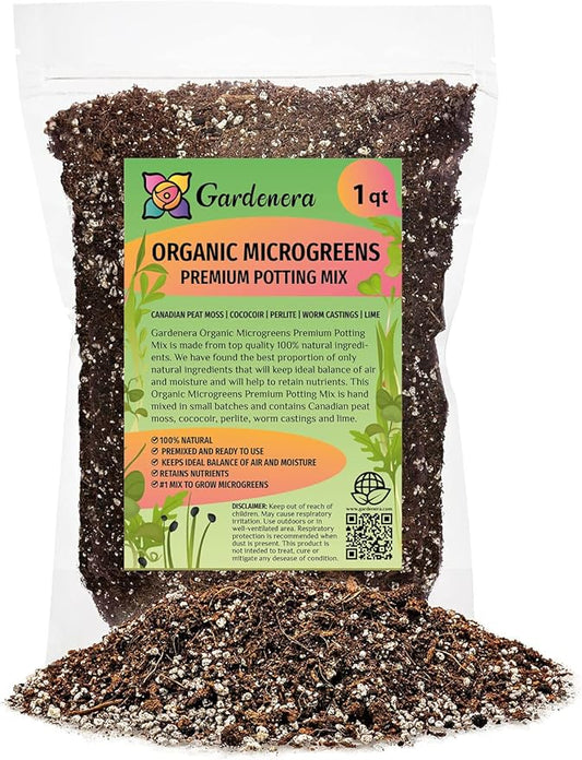Organic Microgreens Potting Mix: Hand-Mixed with Care Using Top-Grade Canadian Peat Moss, Cococoir, Perlite, Warm Castings, and Lime - 1 Quart