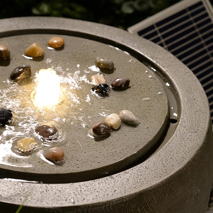 Solar Water Fountain Outdoor Garden Bubbler Water Feature Fountains Solar Powered for Patio Deck Yard Home Decor Gray, 18 "L x 18" W x 11.5" H