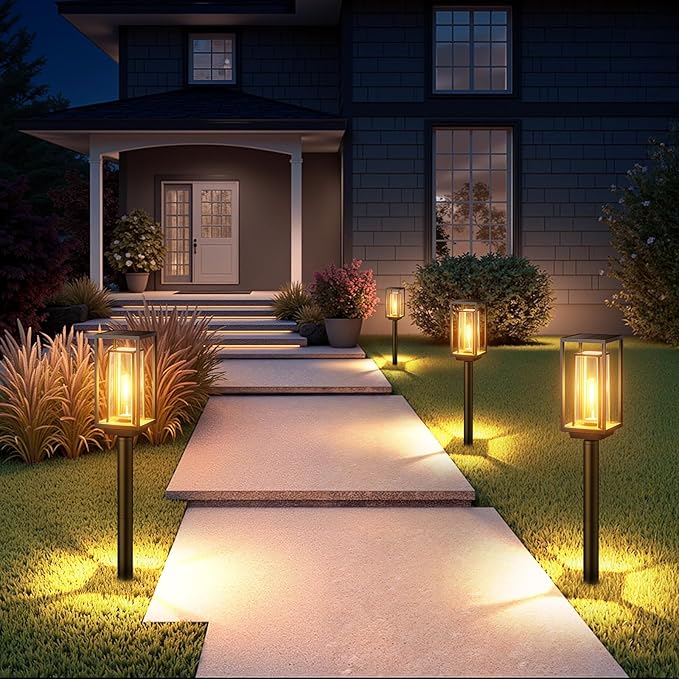 WdtPro Solar Pathway Lights Outdoor Waterproof, 2X Bigger & Brighter Yard Lights, Over 12 Hours Double-Layer, Auto On/Off, Landscape Lighting for Yard Patio Walkway Driveway,Warm White, 4 Pack