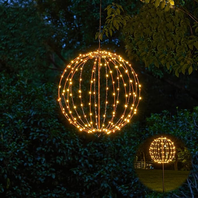 LIGHTSHARE 16IN 128LED Light Ball Yard Decoration Pathway Lights Sphere Light with Fold Flat Metal Frame Indoor Outdoor Waterproof Garden Lights, Plug in