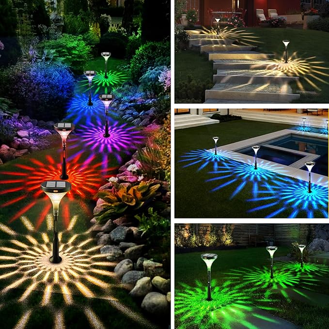 Solar Outdoor Pathway Light, IP65 Waterproof Solar Powered Lights, Multicolored 10 Modes RGB Color Changing, Christmas Decoration for Garden, Lawn, Yard, Patio etc, 6 Pack