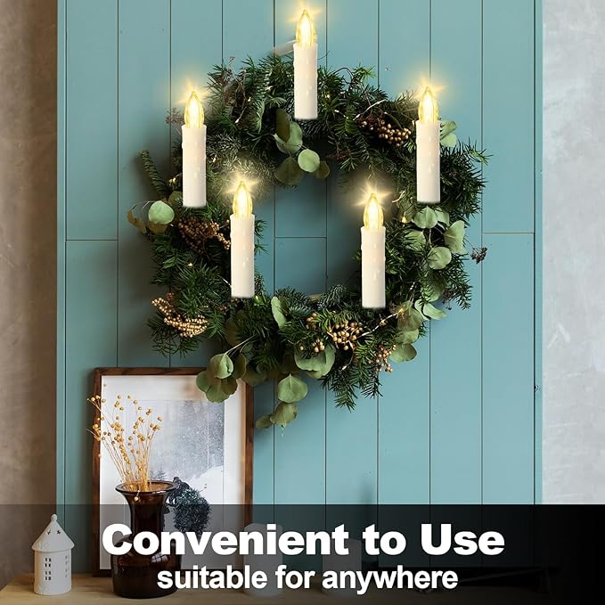 LED Christmas Candles, Flickering Clip on Candles for Christmas Tree, Battery Operated with Remote Timer, Warm White Light, Flameless Taper Candles for Home Christmas Decor, Set of 20