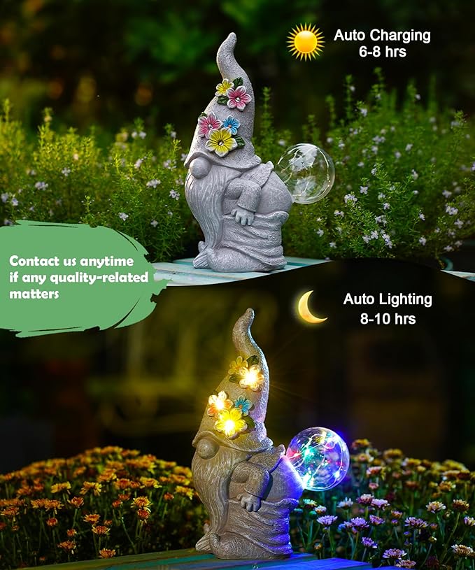 Solar Gnome Statue for Garden Decor: Outdoor Sculpture for Yard Lawn Porch Balcony Patio - Ideal Gift for Lover Mom Women Grandma