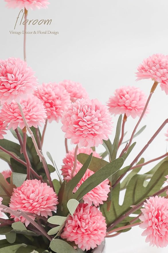 Floroom 5pcs Pink Faux Silk Mums Artificial Flowers, Bulk Fake Small Mini Chrysanthemums with Stems for DIY Blush Wedding Centerpieces Floral Arrangements Vase Fillers Home Decorations