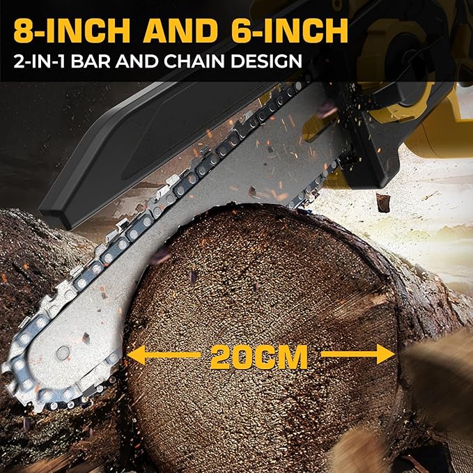 Mini Chainsaw for Dewalt 20V MAX Battery, Auto-Oiler, 8-Inch and 6-Inch 2-IN-1 Brushless Cordless Pruning Chainsaws, Battery Powered Mini Chain Saw for Wood Cutting (Tools only)
