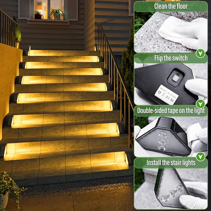 JSOT Solar Step Stair Lights Outdoor Yard Decor 12 Pack, IP65 Waterproof Deck Lighting for Outside Solar Powered, Solar Garden Light Decor for Fence, Backyard, Front Porch Step, Balcony, Wall, Patio