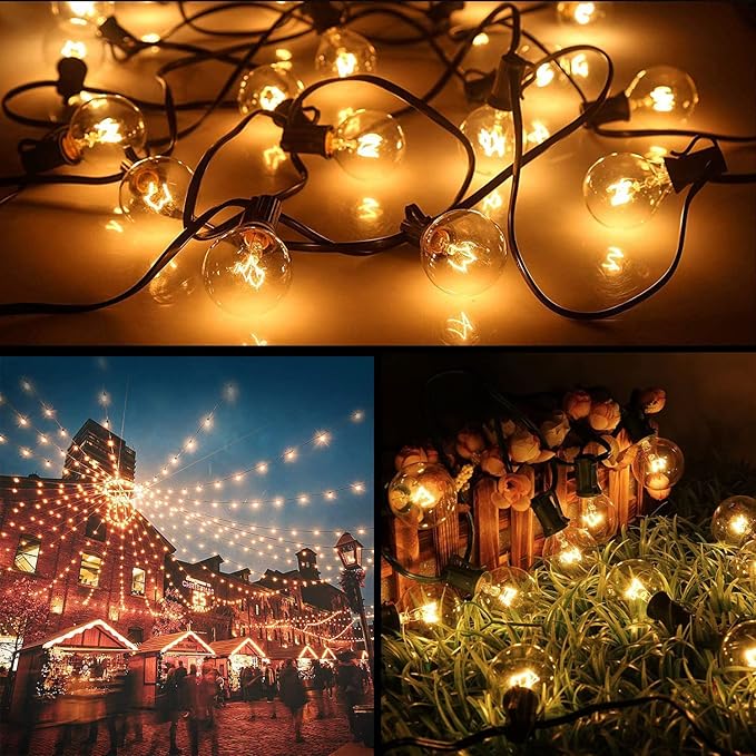 G40 Outdoor String Lights, 50Ft Hanging Outdoor Patio Lights with 53 Clear Globe Bulbs (3 Spare), Connectable Backyard Lights for Indoor Outdoor Porch Balcony Party Commercial Decoration- Brown Wire