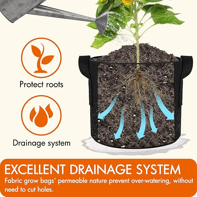 Gardzen 10-Pack 3 Gallons Grow Bags, Aeration Fabric Pots with Handles, Heavy Duty Cloth Pots for Plants