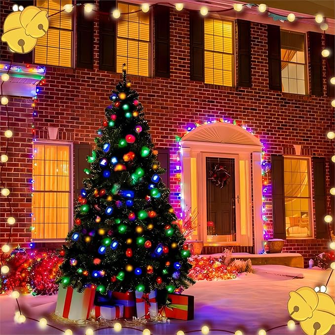 Vintage C9 LED Christmas Lights Outdoor, 25 Feet C9 Multicolor Christmas String Lights with 26 LED Bulbs for Indoor Christmas Tree Roofline Holiday Party Garden Patio Backyard Cafe Xmas Decoration