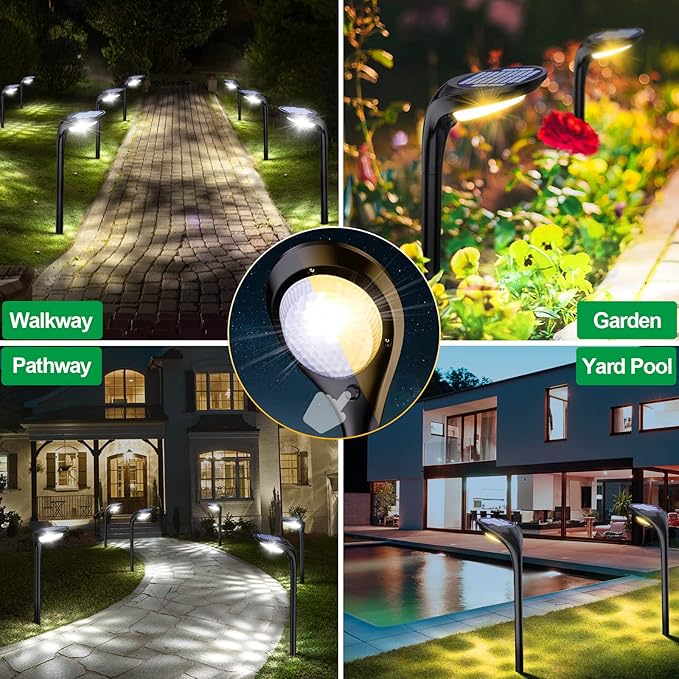 JSOT Solar Pathway Lights- 4 Pack Solar Outdoor Lights Waterproof Landscape Lighting Outdoor for Outside Garden Yard Backyard Driveway Walkway, Cool Light & Warm Light