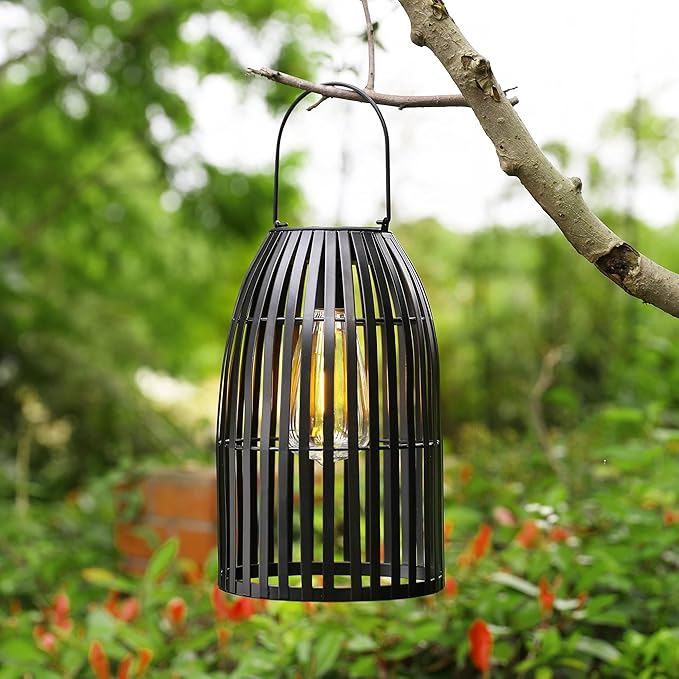 Solar Lantern Outdoor Waterproof Hanging Metal Birdcage Shaped Lantern Decorative Solar Light for Garden Yard Patio Porch