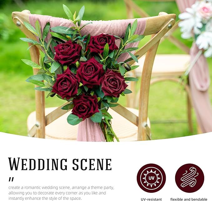 Fake Roses Faux Flowers Silk Roses Artificial Roses with Stems Realistic Artificial Flowers Suitable for Indoor Home Decoration Diy Bouquet Wedding Decor Party Decor 24PCS(Black red,16.5In)