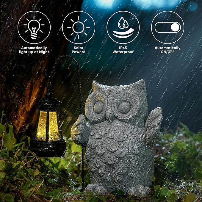 Solar Garden Statue Owl Figurine,Outdoor Garden Decor with Solar LED Lights for Patio,Balcony,Yard, Lawn-Unique Holiday Gifts for Women, Mom