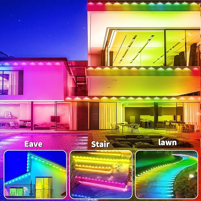 Permanent Outdoor Lights,60ft RGB Eave Light with App Control Remote,IP67 Waterproof LED Lights,Music Sync Outside Light for Christmas,Halloween,Garden,House Decorations