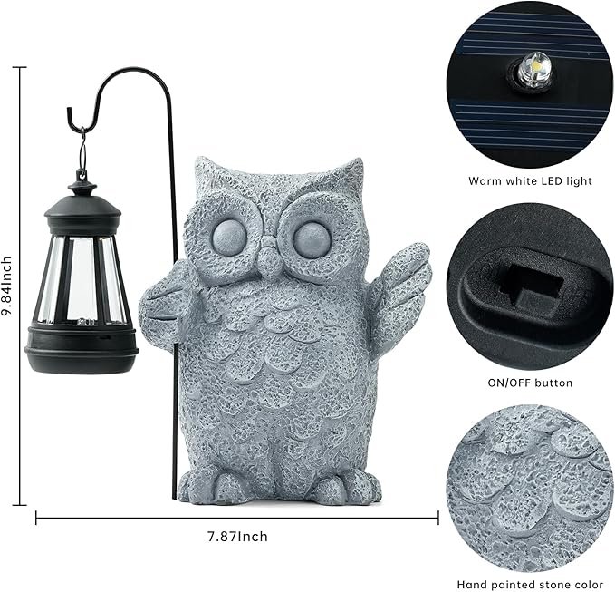 Solar Garden Statue Owl Figurine,Outdoor Garden Decor with Solar LED Lights for Patio,Balcony,Yard, Lawn-Unique Holiday Gifts for Women, Mom