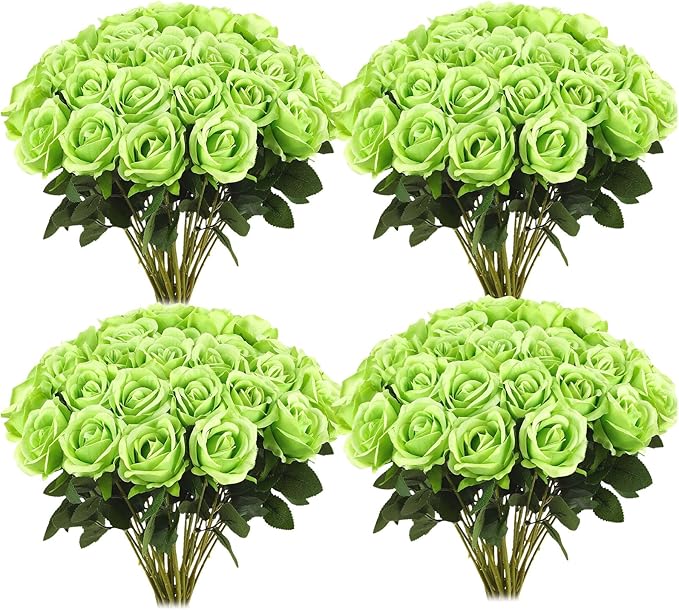 36 Pcs Silk Green Rose Bouquet Bridal Artificial Flowers,Fake Rose Long Stem Realistic Flowers Bulk for Wedding Bouquet Ball Arrangement Centerpiece Party Decor