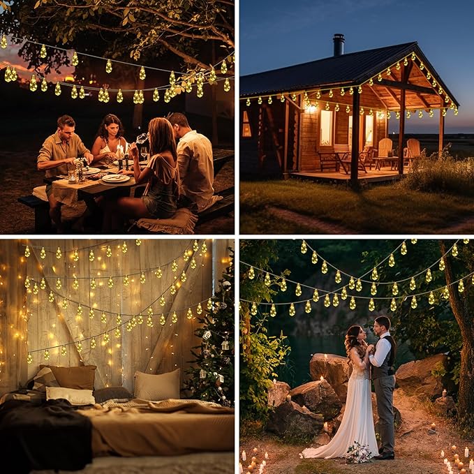 Solar Outdoor String Lights 24FT Vintage Rope Hemp Solar Lights with 20 Shatterproof Bulbs,8 Modes Solar Powered String Lights with Memory Function,Waterproof for Fence,Yard,Camping(Warm White)