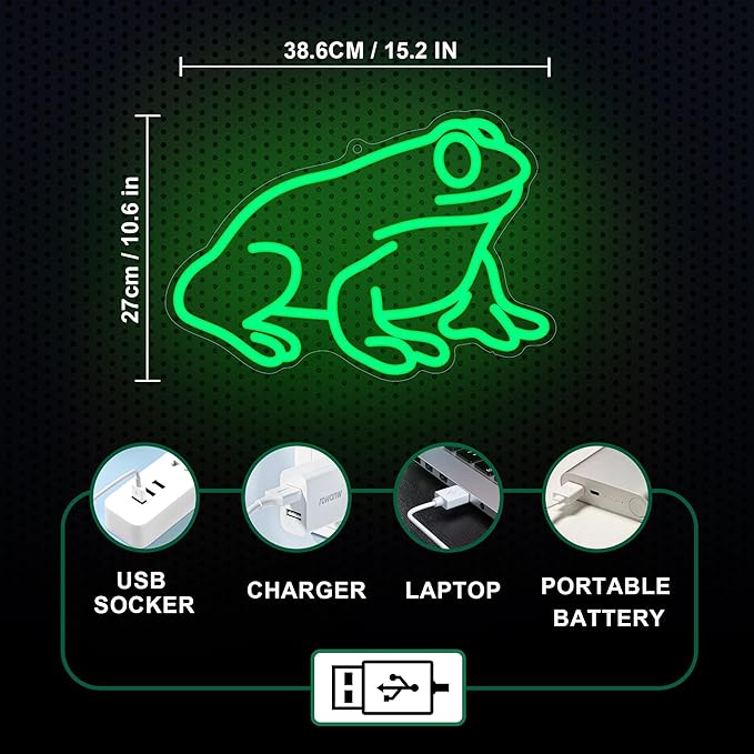 Lampeez Frog Neon Sign, Frog Lamp Wall Decor, Dimmable LED Neon Art Signs USB Powered, for Man Cave, Home, Patio, Garden, Bars, Stores, Clubs, Ideal Gift for Friends, Family and Kids