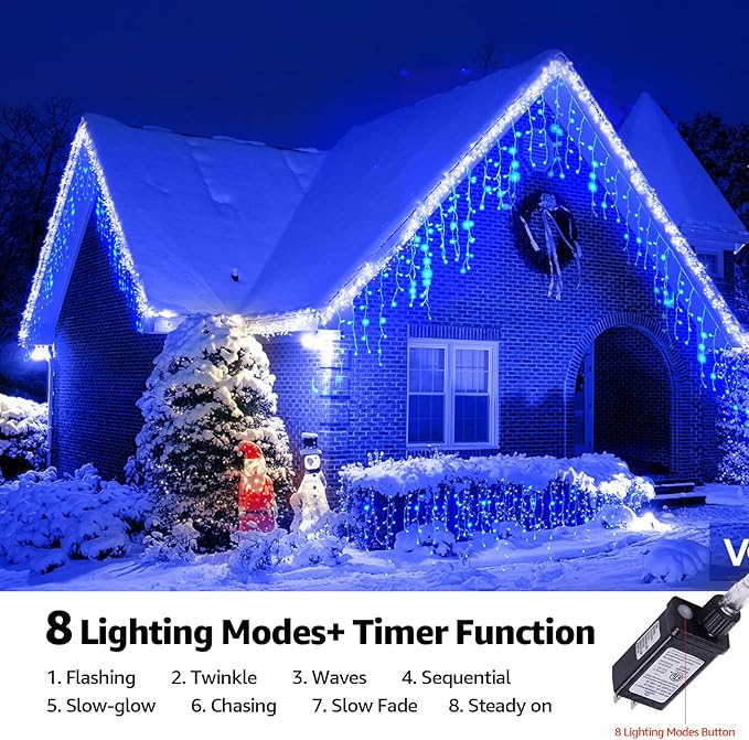 Led Christmas Lights Outdoor Christmas Decorations Hanging Lights 400LED 8 Modes 75 Drops, Waterproof Outdoor Indoor Fairy Christmas Lights for Party, Holiday, Wedding Decorations (Blue)
