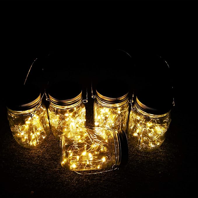 Solar Lantern Mason Jar Hanging Lights,4 Pack 30 Led Fairy Firefly Starry String Jar Lights (Mason Jars/Hangers Included),for Mason Jar Patio Garden Lanterns Wedding Table Decor Light