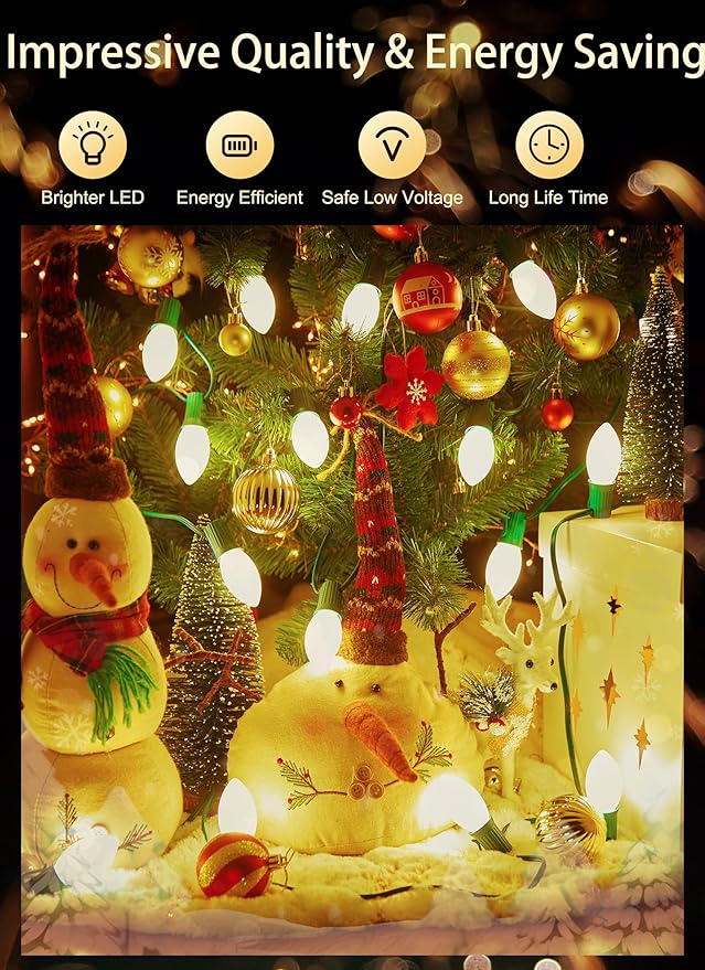 Vintage C9 LED Christmas Lights Outdoor, 25 Feet C9 String Lights with 25 Shatterproof Matte Bulbs, Connectable Waterproof Lights for Holiday Party Roofline Backyard Garden Patio, Warm White