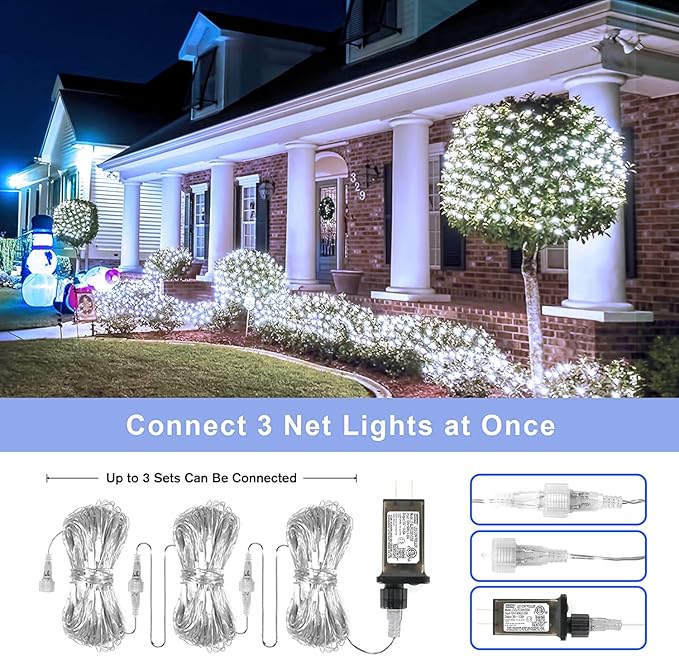 White Net Lights for Bushes - 360 LED Christmas Net Lights Plug in with Remote, 12 x 5ft Extendable 8 Modes Christmas Net Lights Waterproof for Gazebo Lawn Wedding Patio Garden Bush Tree Decoration
