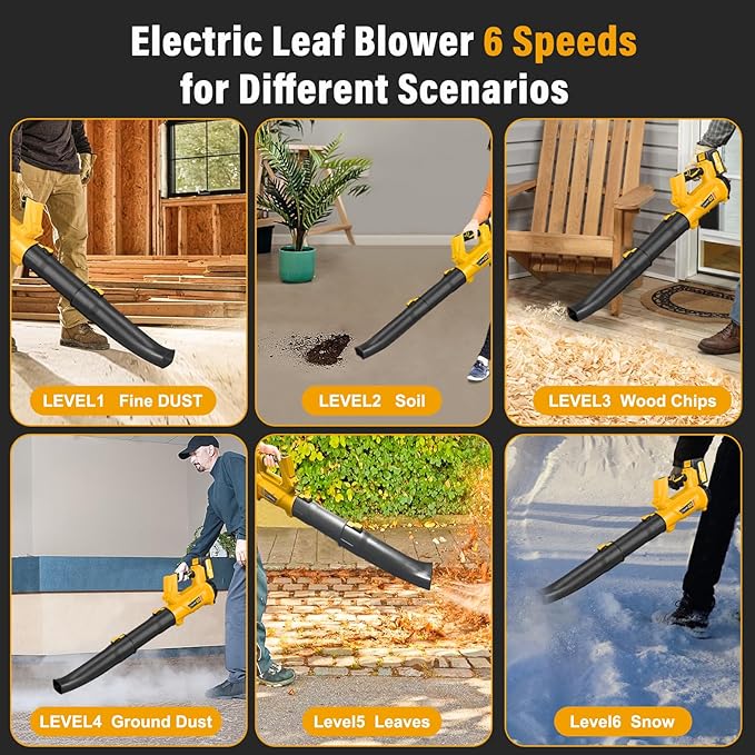 Leaf Blower Cordless, 20V Powerful Electric Leaf Blower with 2 Battery and Charger, 540 CFM/170 MPH Rechargeable Leaf Blowers, 6.0Ah Battery Powered Leaf Blowers for Lawn Care, 6 Speed Mode