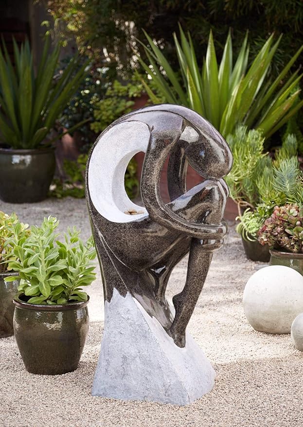 Graceful Form 43" High Large Modern Zen Indoor Outdoor Decor Resin Floor Fountain with Light LED Tall Standing Water Feature for Outside Garden Patio Yard Backyard Porch Deck - John Timberland