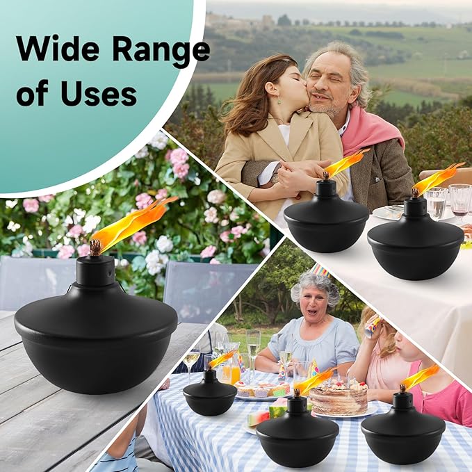 6 Pack Metal Table Top Torches,23.5 oz Citronella Torches for Outside,Refillable Flame Light Torch with Wicks and Covers for Party, Garden Decor,DIY