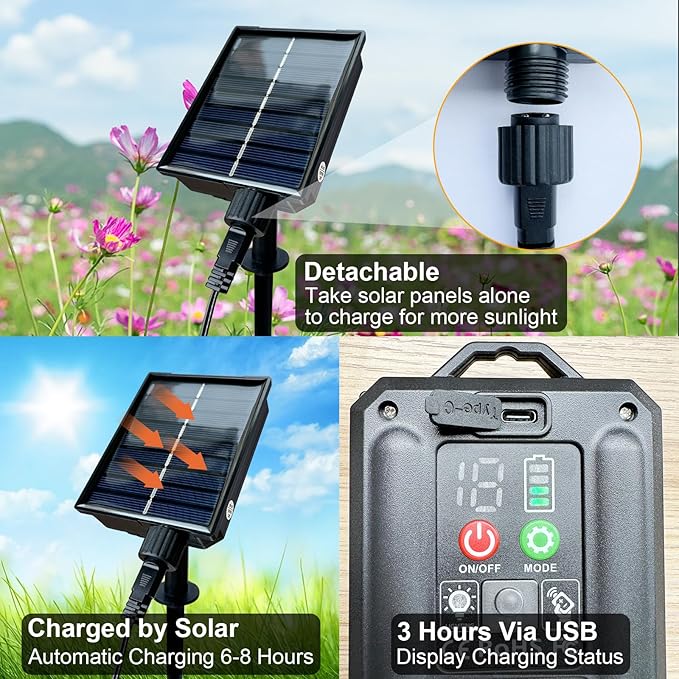 New Upgraded Solar Garden Lights, 6 Pack 48 LED Solar Firefly Lights Outdoor Waterproof, Solar & USB Charging, 8 Modes Swaying Light for Yard Pathway Patio Landscape Outdoor Decoration Lights