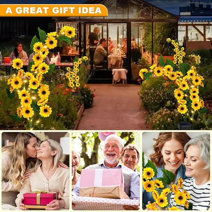 Solar Garden Lights Outdoor, 2 Pack New Sunflower Light for Outside, Solar Willow Vine Light with 46 LED Sunflowers, Waterproof Decor for Yard, Patio, Pathway, Gardening Gifts (4Pack Sunflower)