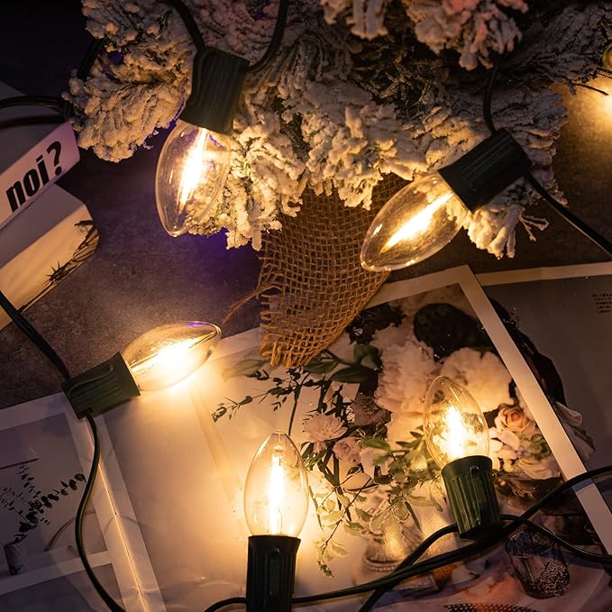 Vintage C9 LED Christmas Lights Outdoor, 100 Feet C9 String Lights with 100 LED C9 Plastic Bulbs, Waterproof Connectable Lights for Christmas Tree Roofline Garden Patio Backyard Decor, Warm White