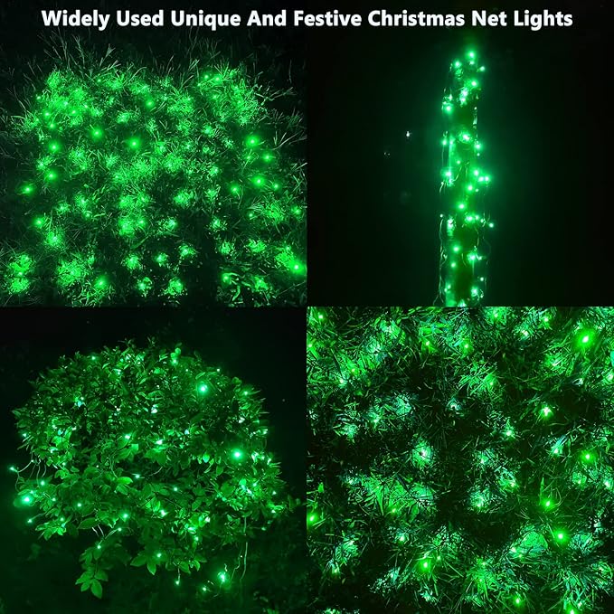 HISHINY Christmas Net Lights Outdoor, 5ftx5ft 100LED Green Wire, Connectable Bush Mesh Net Lights String for Christmas,St Patricks Party,Shrub,Yard,Tree (Green)