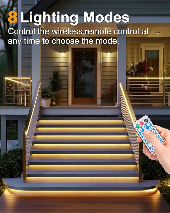 32.8FT 600LED Solar LED Strip Lights Outdoor, Solar Outdoor String Lights, Upgarde Solar Rope Lights with Timer Remote Auto ON/Off for Step, Stair, Deck, Fence, Patio,Yard Decor(Warm White, 32.8 FT)